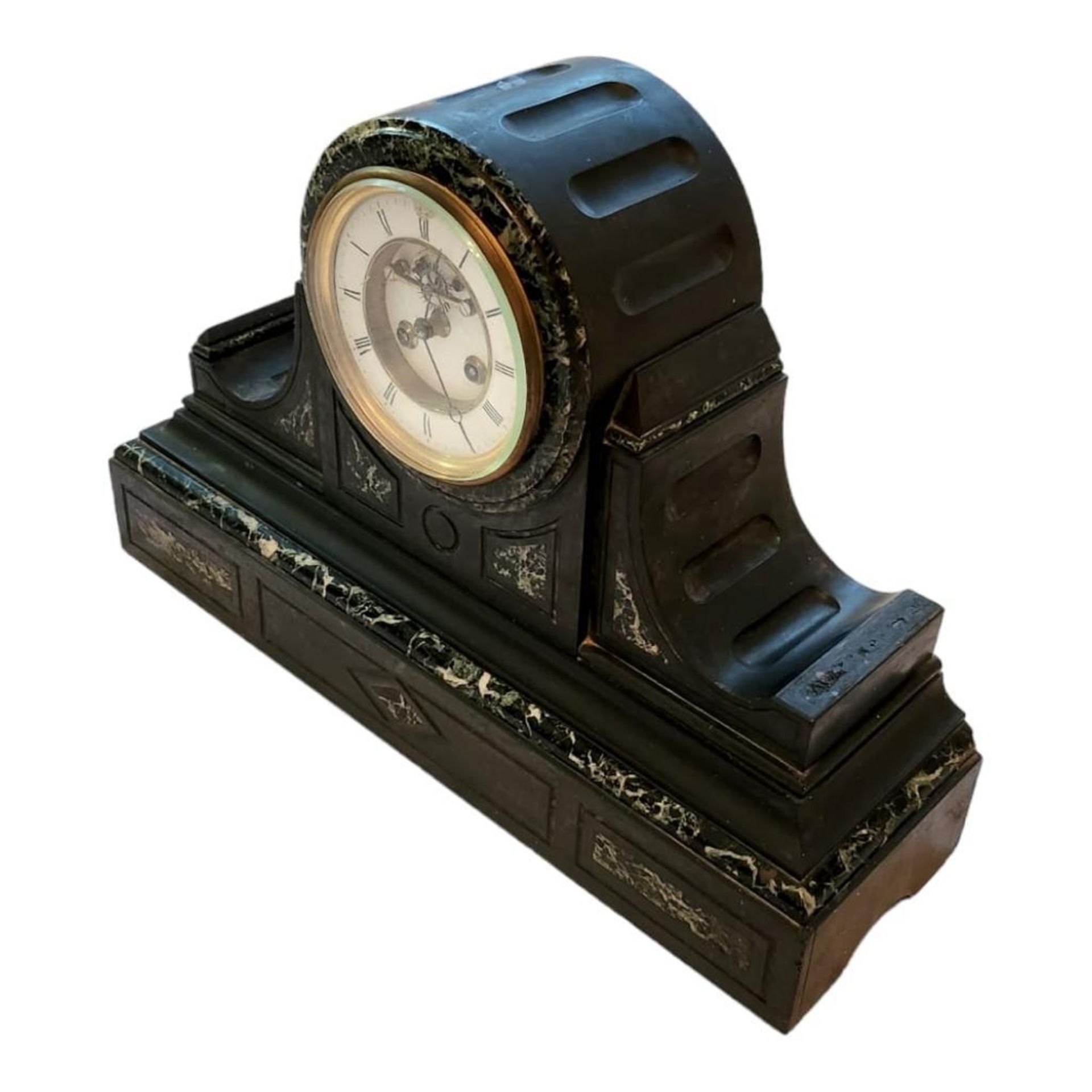 A Victorian Slate Mantel Clock with Eight Day French Bell Strike Movement and Visual Escapement. - Image 5 of 13