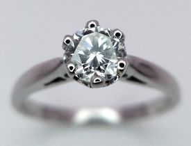18K WHITE GOLD DIAMOND SOLITAIRE RING, APPROX 0.50CT CLEAN ROUND BRILIANT CUT DIAMOND IN A 6 CLAW