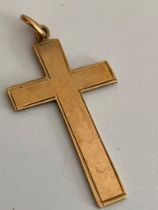 Classic 9 carat YELLOW GOLD CROSS CHARM/PENDANT. 3 cm x 1.5 cm. 0.89 grams.