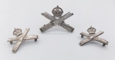 WW1 Officers Hallmarked Silver Machine Gun Corps Cap Badge and Collar Badge Set.