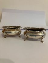 Antique Pair of SILVER SALT DISHES. Having cabriole legs with paw feet. Hallmark for Walker and