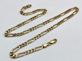 A Vintage 9K Yellow Gold Figaro Link Necklace. 45cm length. 14.1g weight.