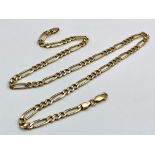 A Vintage 9K Yellow Gold Figaro Link Necklace. 45cm length. 14.1g weight.