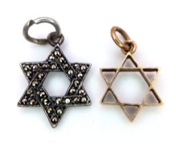 Two Miniature Star of David Pendants - Silver and 14K gold -0.40g gold weight. Both 2cm