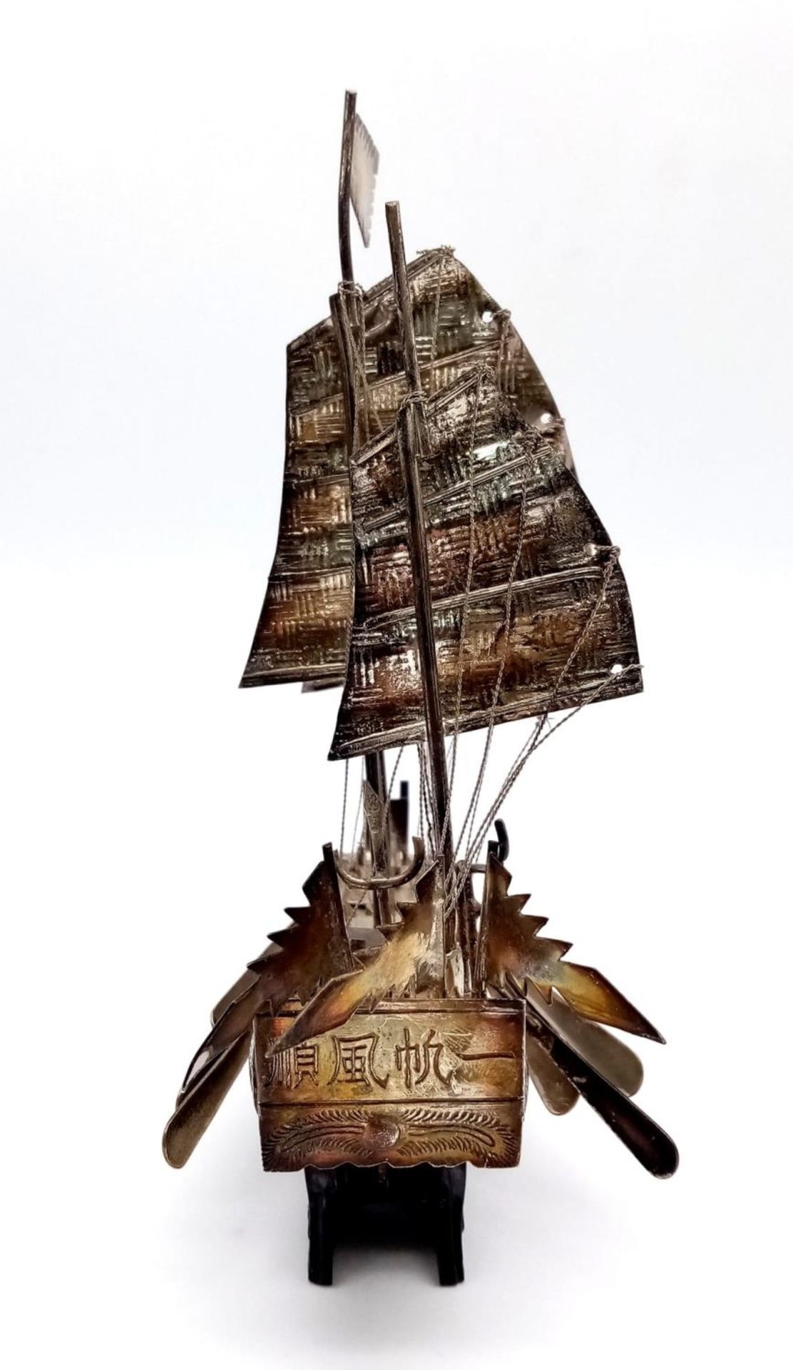 Early Chinese Silver (tested) Warship Model. Excellent detail with rigging, cannons and oars. - Bild 4 aus 5