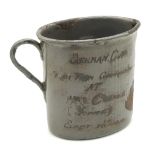 A WW1 Trench Mug with the Following Inscription: German cup - Taken from German Sniper - At