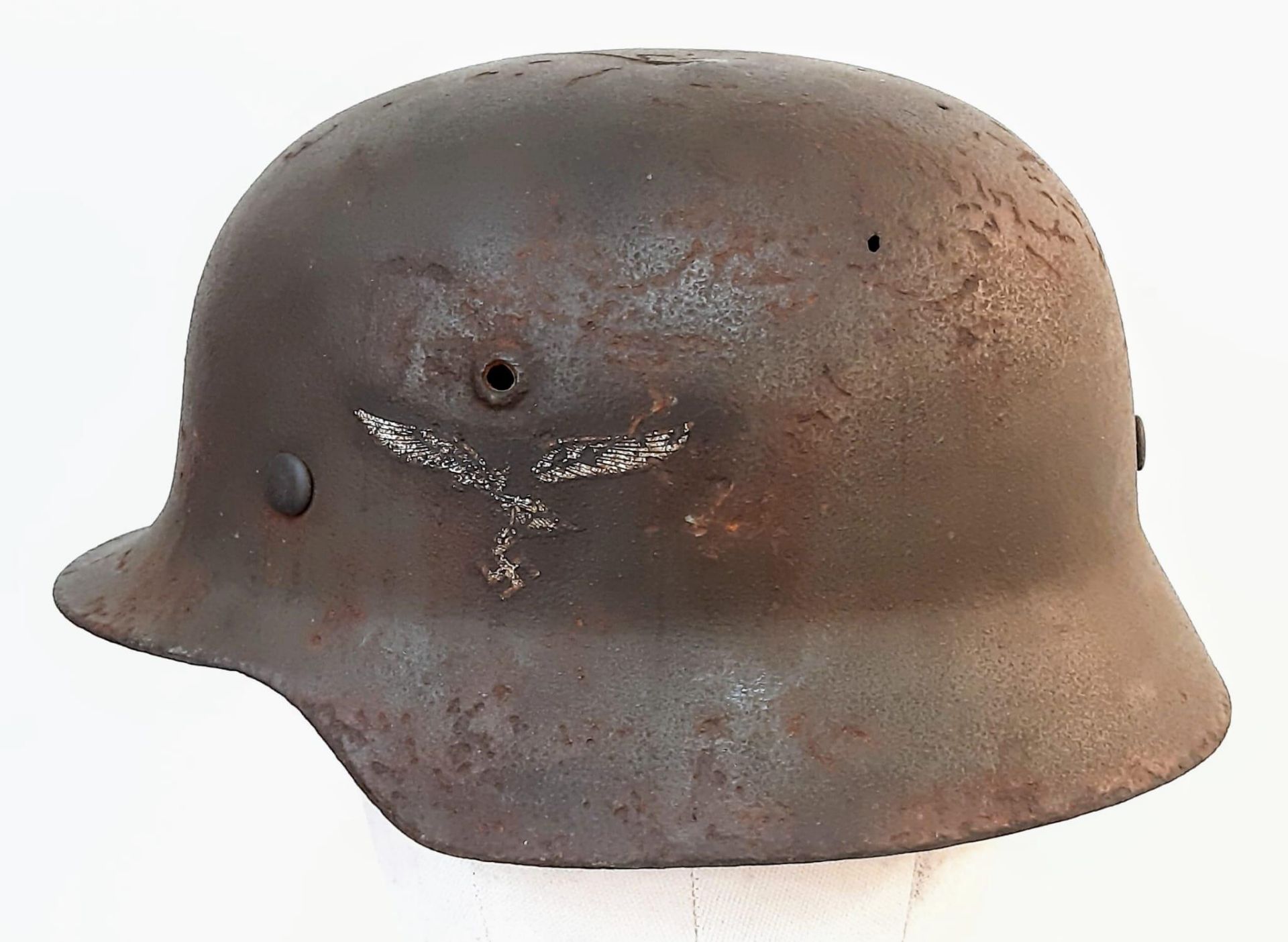 WW2 German M35 Single Luftwaffe Helmet. Found in a French Brocant (Flea Market)