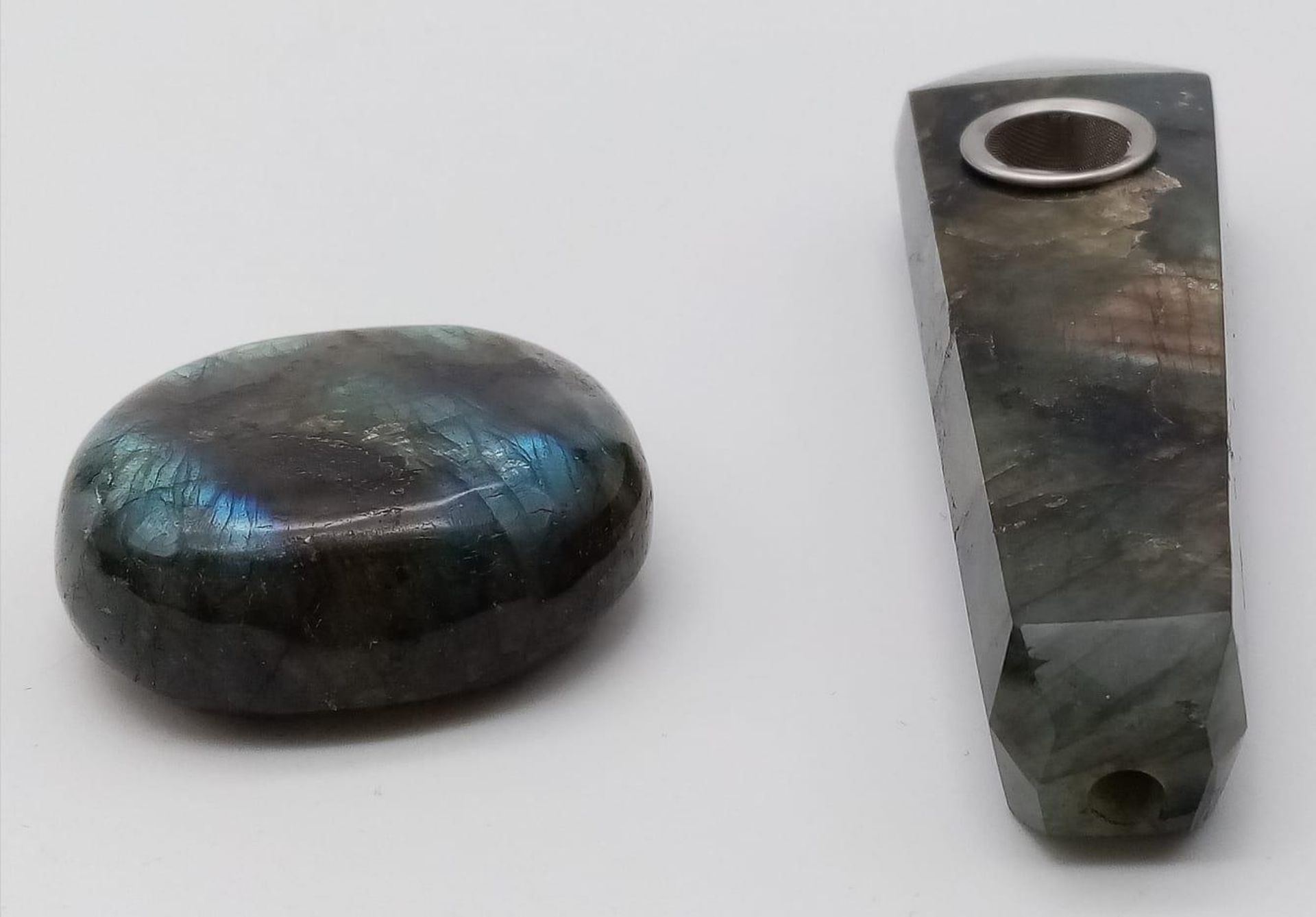 An Asian smoking pipe (probably for opium) made of labradorite (variety blue flash) in excellent/ - Image 3 of 5
