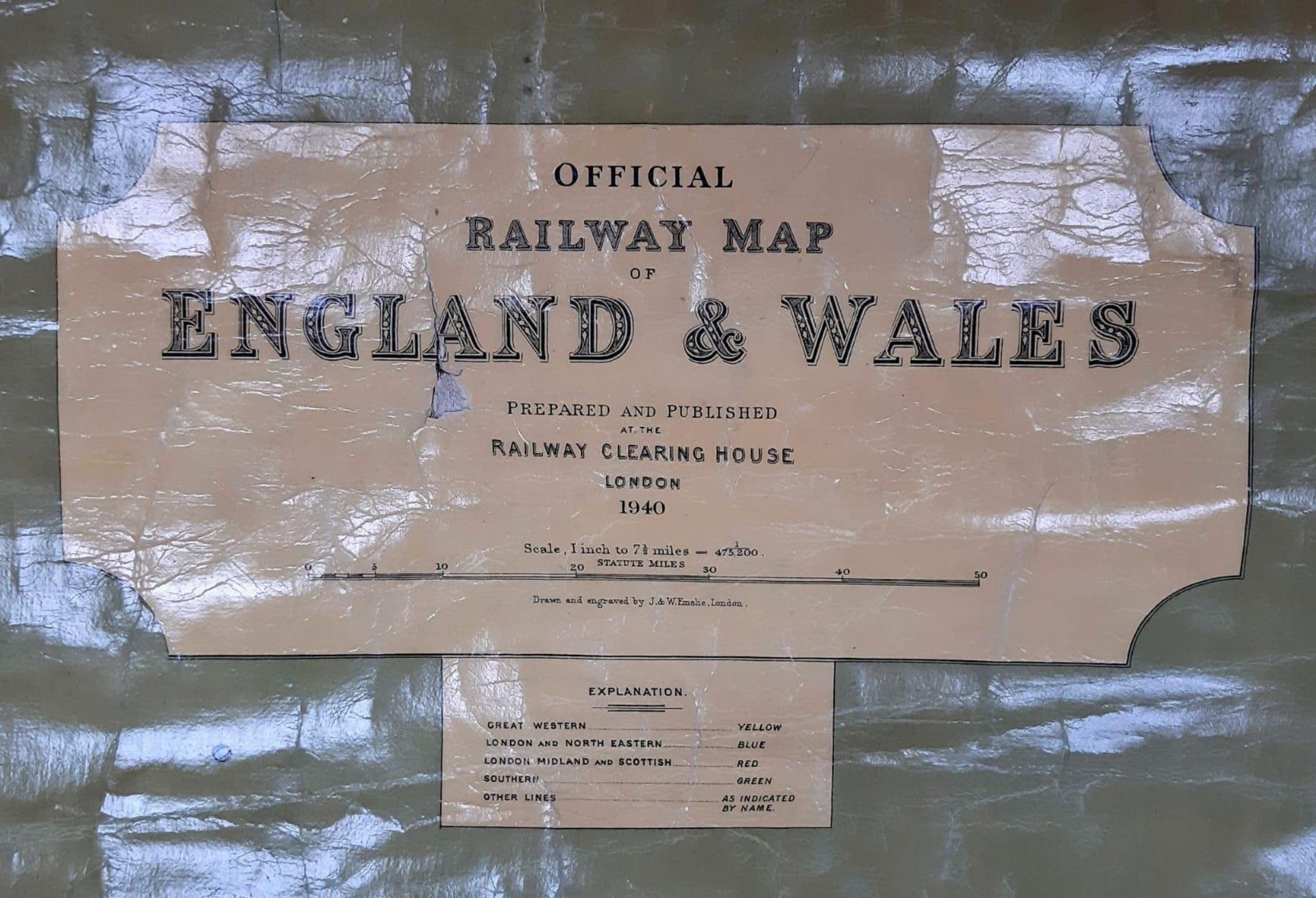 A large 1940 linen backed Official Railway Map of England and Wales. Drawn and engraved by J.W. - Bild 3 aus 7