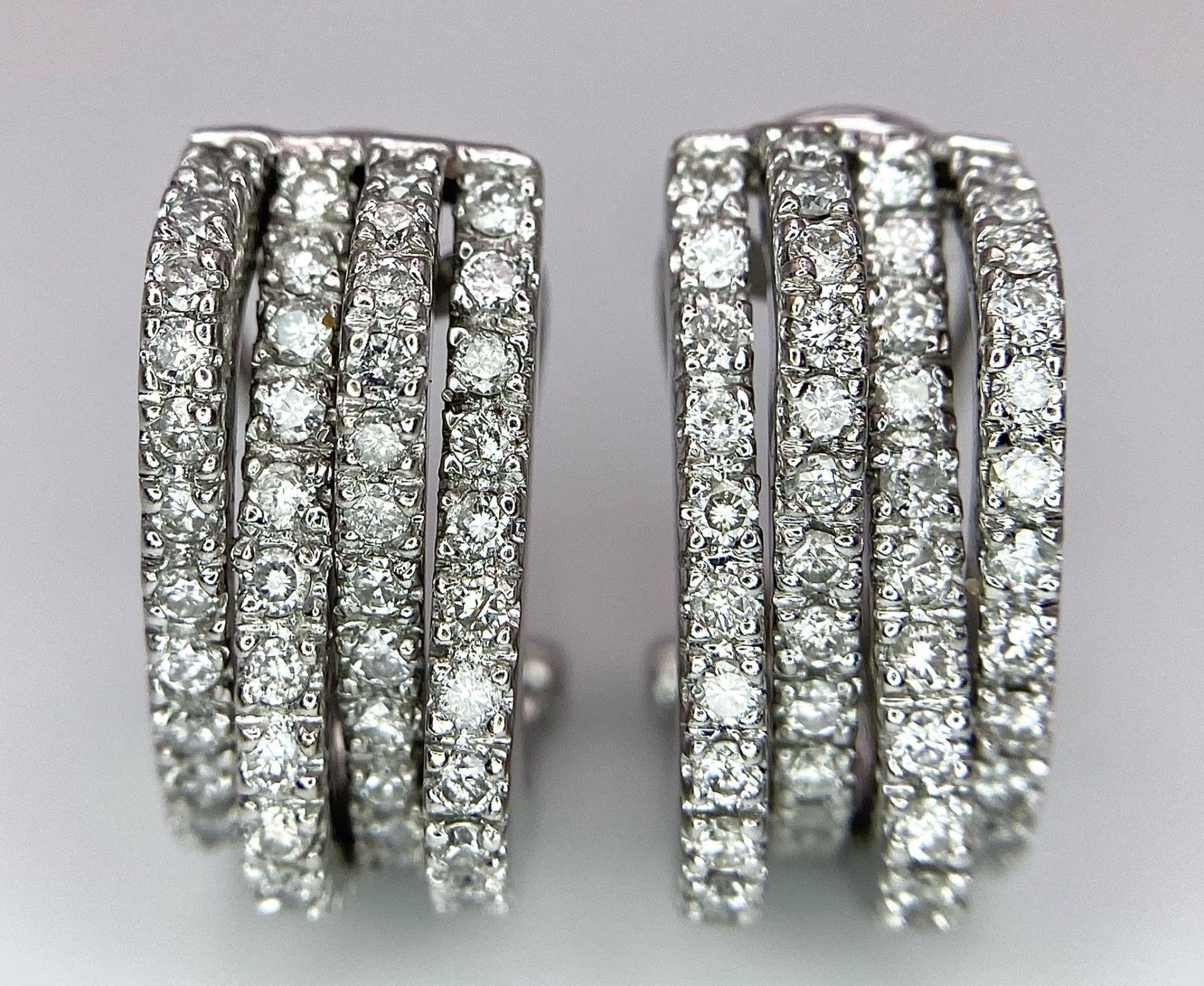 A PAIR OF 18K WHITE GOLD DIAMOND EARRINGS. TOTAL WEIGHT 9.8G - Image 5 of 9