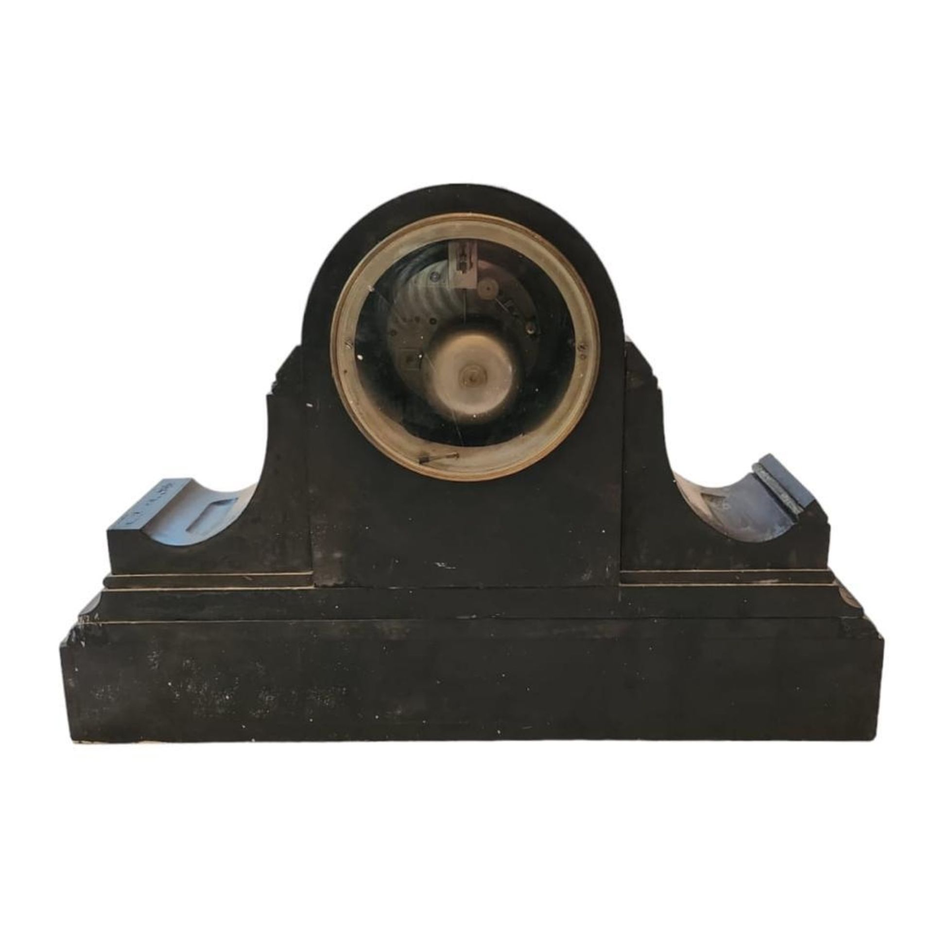 A Victorian Slate Mantel Clock with Eight Day French Bell Strike Movement and Visual Escapement. - Image 7 of 13