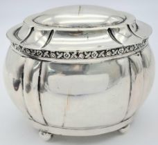 An Antique Austro-Hungarian Empire Silver Lidded Bowl. Decorative rim, four pedestal-ball feet.