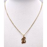 A 9K GOLD INITIAL "B" PENDANT ON A 40cms DISAPPEARING NECKLACE . 3gms