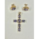 9ct gold & amethyst earrings & untested amethyst pendant