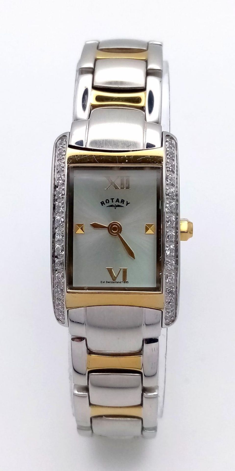 A Ladies Rotary, Bi-Metal, Stone Bezel Set Bracelet Watch Model LB02796.06. Full Working Order and - Image 2 of 6