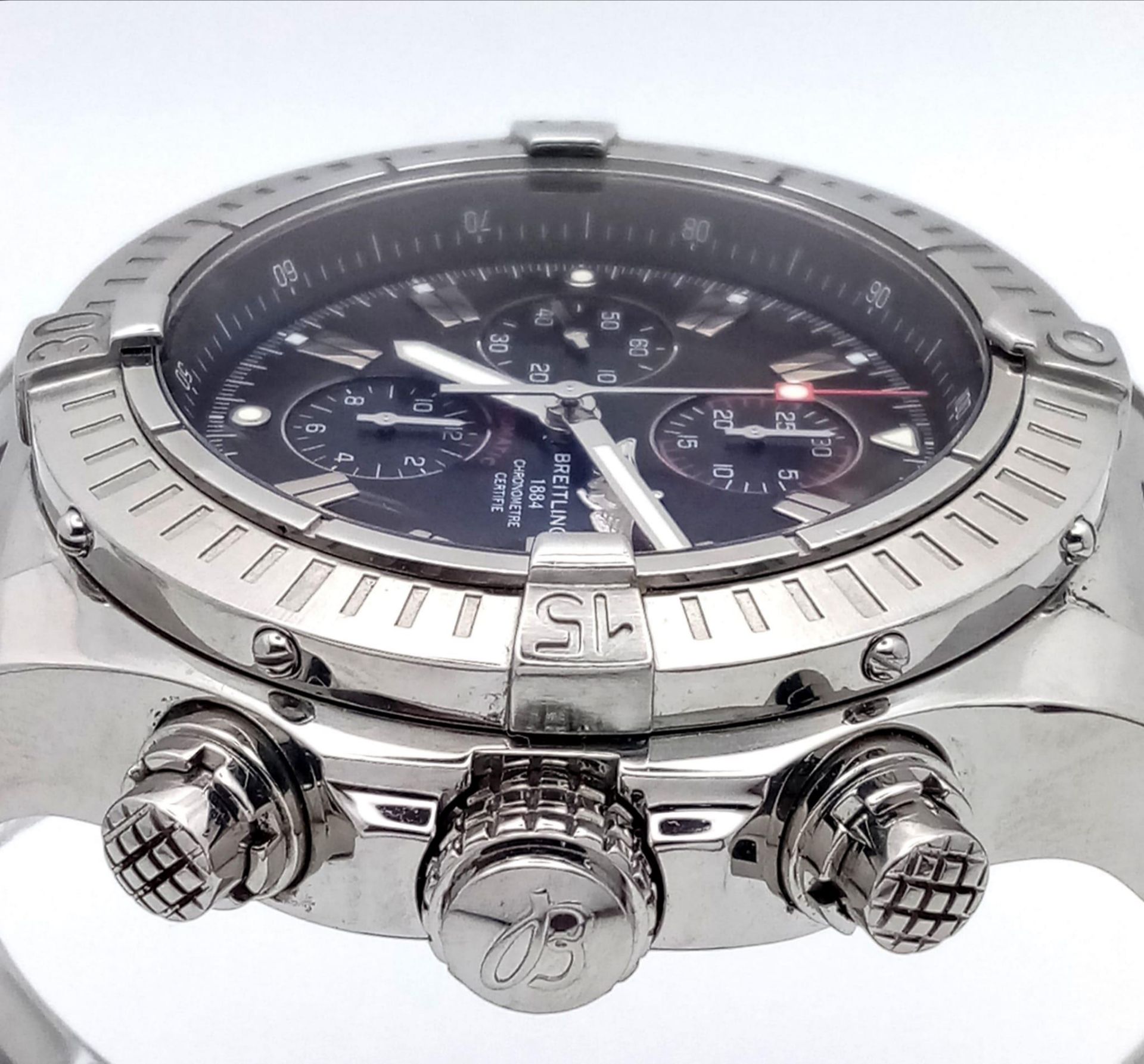 A"BREITLING"CHRONOMETRE IN STAINLESS STEEL WITH 3 SUBDIALS AND COMES IN ITS ORIGINAL BOX . VERY GOOD - Bild 5 aus 9