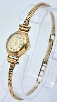 A Vintage 9K Gold Lacorda Ladies Watch. 9K gold bracelet and case - 15mm. 17 jewels. Mechanical