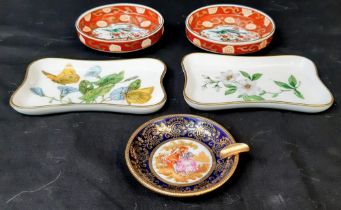 Five Vintage Ceramic Small Dishes (3 Limoges, France). Different colours and styles. 13cm largest