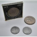 2 ITALIAN 100 LIRE COINS 1957 AND 1961 PLUS2 COMMEMORATIVE CROWNS (SEE PHOTOS)