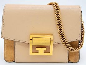 A Givenchy Mini GV3 Pink Cross Body Bag with Gold-Tone Hardware. Leather Exterior with Tonal Suede