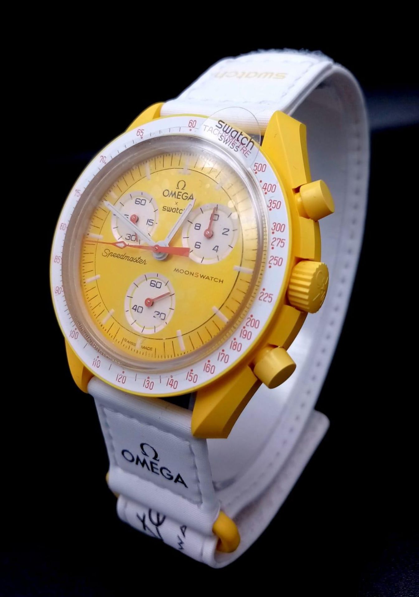 An Omega X Swatch Bioceramic Chronograph Mission To The Sun Watch. Yellow ceramic case - 42mm.