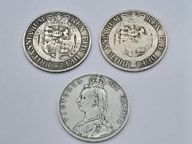 Three British Silver Halfcrowns - 1817, 1819 and 1887. Please see photos for conditions.