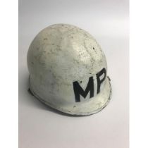 A European M1 MP Helmet with Liner and Chin Strap. This helmet has a rear seam which has been