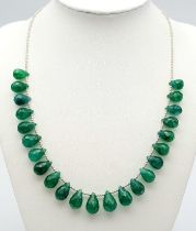A 145ct Emerald Drops Necklace with Small 925 Silver Beads. 42cm length. Ref: Cd-1141
