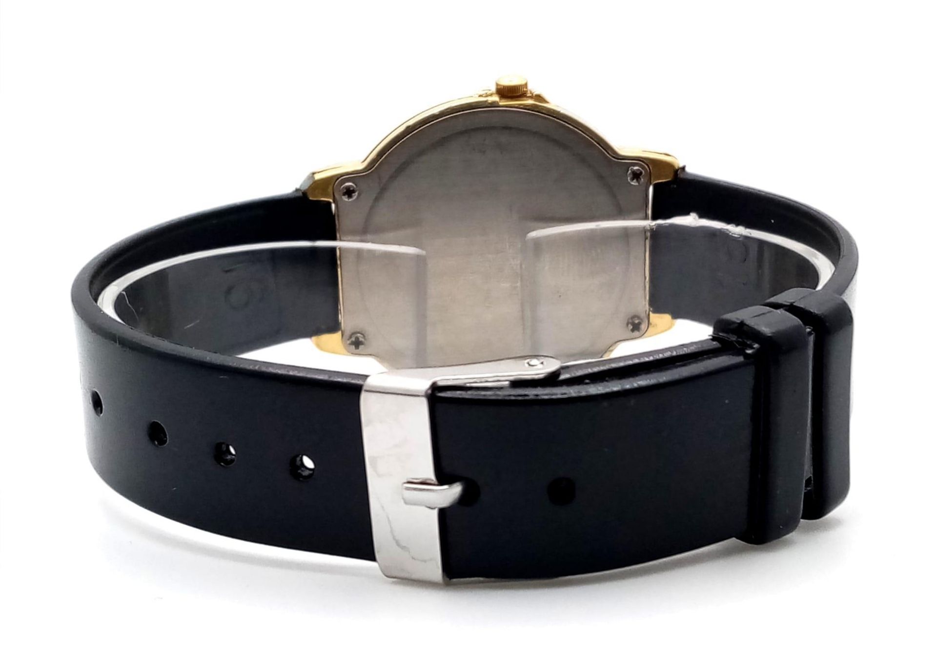 A Lorus Mickey Mouse Happy Birthday Quartz Watch. Black leather strap. Gilded case - 33mm. Mickey - Image 4 of 4