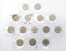 14 George V Pre 1947 Florin Silver Coins. 1920 - 36 range. Good grades but please see photos.