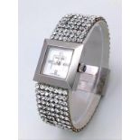 A Swarovski White Crystal Decorative Quartz Ladies Watch. Square case - 23mm width. White dial. In