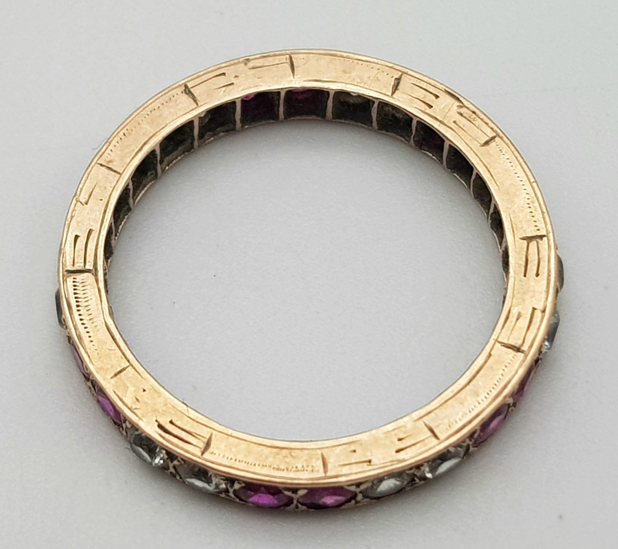 A 9K GOLD FULL ETERNITY RING WITH PINK RUBY AND WHITE SAPPHIRES , 2.1gms size N - Image 3 of 3