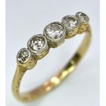 AN VINTAGE 18K GOLD 5 DIAMOND RING . 2.2gms size L