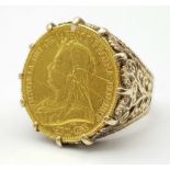 A VICTORIAN 22K GOLD HALF SOVEREIGN SET IN A 9K GOLD RING . 8.7gms size L
