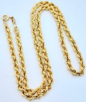 A 9K Yellow Gold Rope Necklace. 40cm length. 4.65g weight.