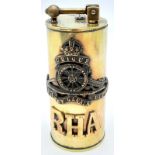 WW1 Trench Royal Horse Artillery Table Lighter, French made lighter with British badges. Missing the