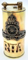 WW1 Trench Royal Horse Artillery Table Lighter, French made lighter with British badges. Missing the