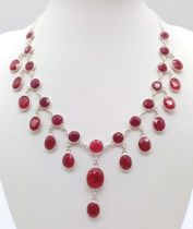 A Fancy Ruby Gemstone Necklace set in 925 Silver. 42cm. Ref: CD-1158