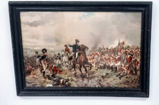 A Large Antique Framed and Glazed Print of ‘The Battle of Waterloo’ by Robert Alexander Hillingford.