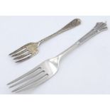 2X Antique sterling silver forks: dessert fork with full Birmingham hallmarks,1890 & super fork with