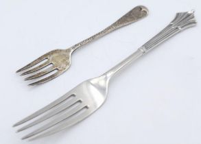 2X Antique sterling silver forks: dessert fork with full Birmingham hallmarks,1890 & super fork with