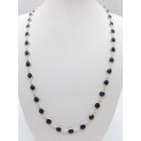 A Blue Sapphire Gemstone Chain Necklace set in 925 Silver. 48g weight. Ref: CD-1149