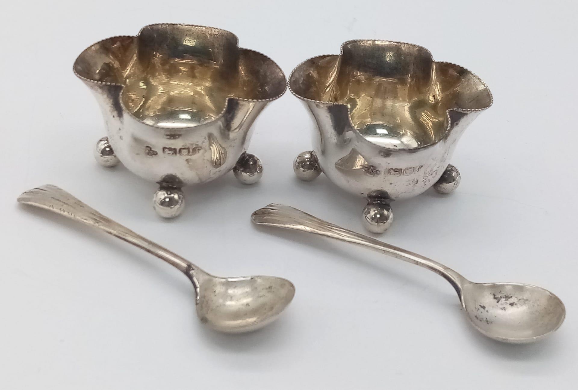 A Marching Pair of 1901/2 Edward VII Hallmarked Silver Salts, each with an 1886 Hallmarked Silver