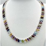 An Electrifying Marquise Cut Multi-Colour Gemstone Necklace: Amethyst, Citrine, Garnet, and