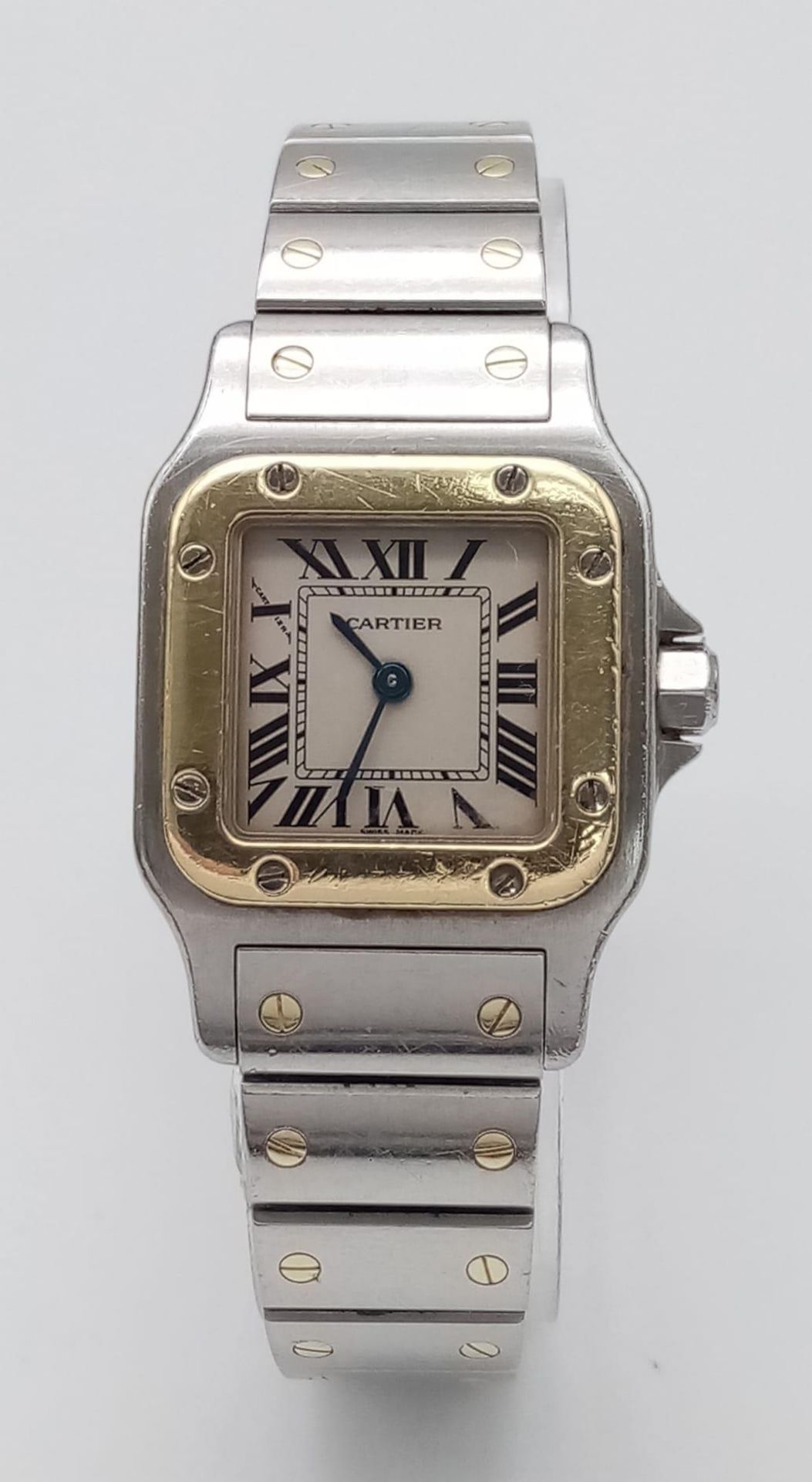A Cartier Bi-Metal Santos Quartz Ladies Watch. Stainless steel bracelet with gold screws. Bi-metal - Image 2 of 9