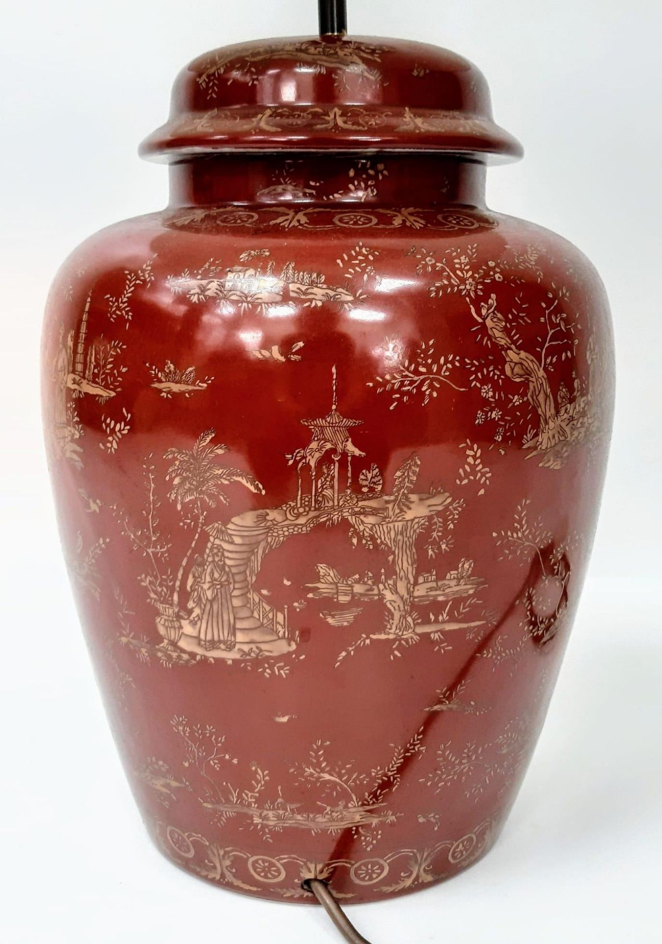 An Antique Chinese Large Vase Lamp Conversion. Wonderful red glaze with decorative gilded - Image 5 of 7