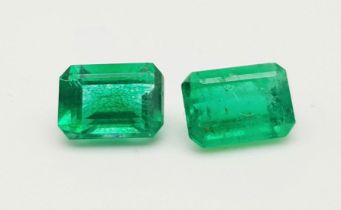 Two Rectangle Cut Colombian Emeralds. 0.89 and 0.91 Carats (1.8 Carats Total).