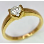 A Vintage 18K Yellow Gold Diamond Solitaire Ring. 0.70ct brilliant round cut diamond. Size S. 4.