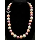 A Pastel Multi-Colour South Sea Pearl Shell Necklace. 12mm beads. Heart clasp. 42cm length.