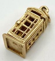 A 9K YELLOW GOLD LONDON CLASSIC RED TELEPHONE BOX CHARM WITH OPENING DOOR! 3.2G